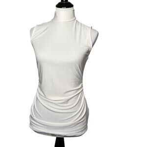 Dennis Basso Top Women XXS Italia Knit Cream Mock Neck Sleeveless Layering Chic